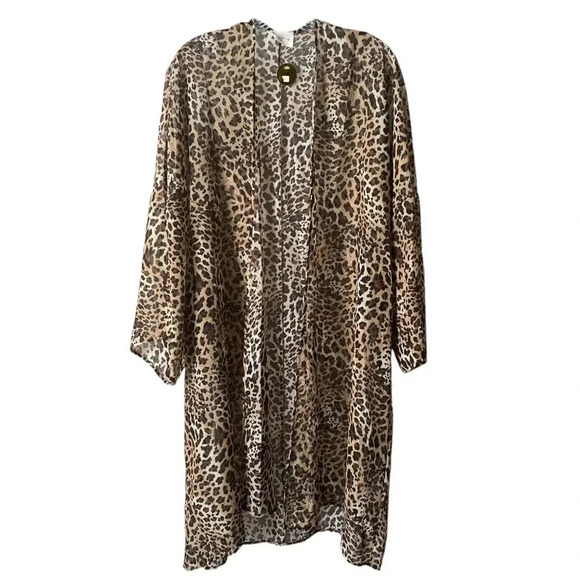 143 STORY by LINE UP | Women's Animal-Print Sheer Kimono Cover-Up Size L - Picture 2 of 8